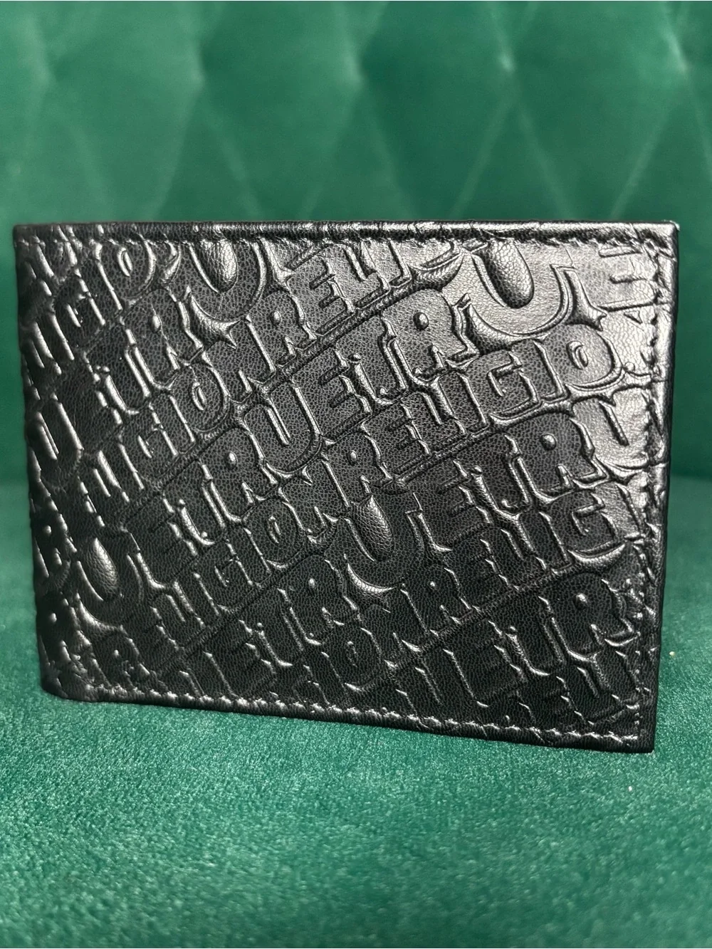 True Religion Black Embossed Leather Bi-Fold Wallet